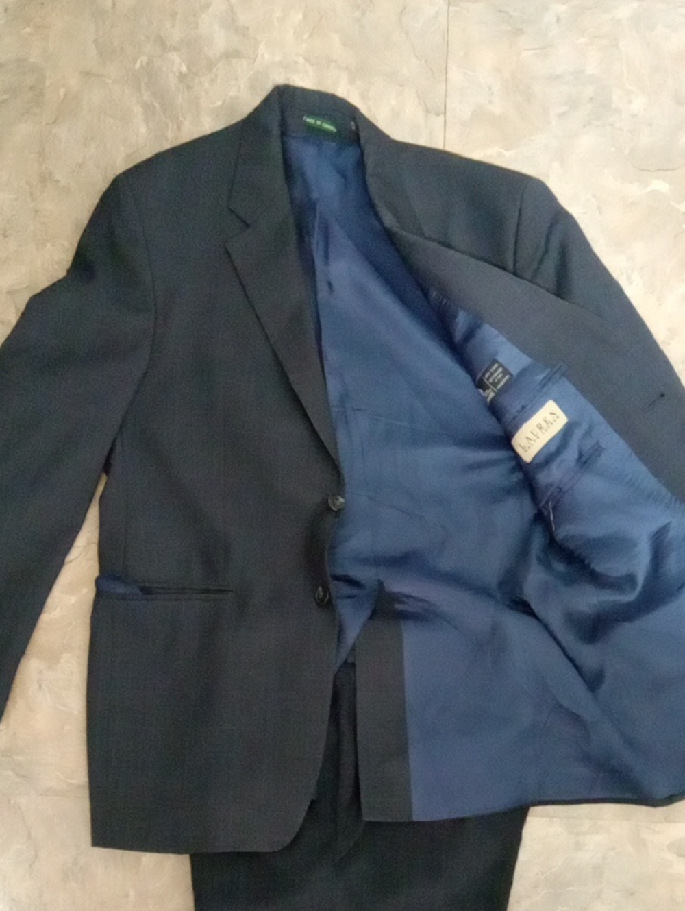 Lauren By Ralph Lauren Men's Navy Pink Checked Two-Button Suit Jacket